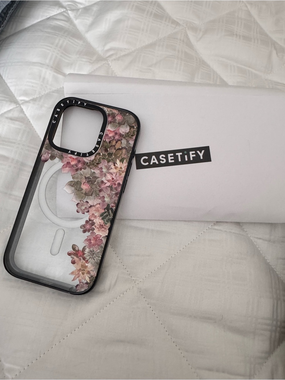 Casetify Succulent Clear MagSafe iPhone 15 pro Case with Black Trim